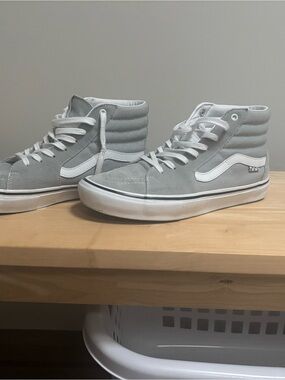 Vans SK8 High Top Suede Skate Sneakers in Light Gray and White